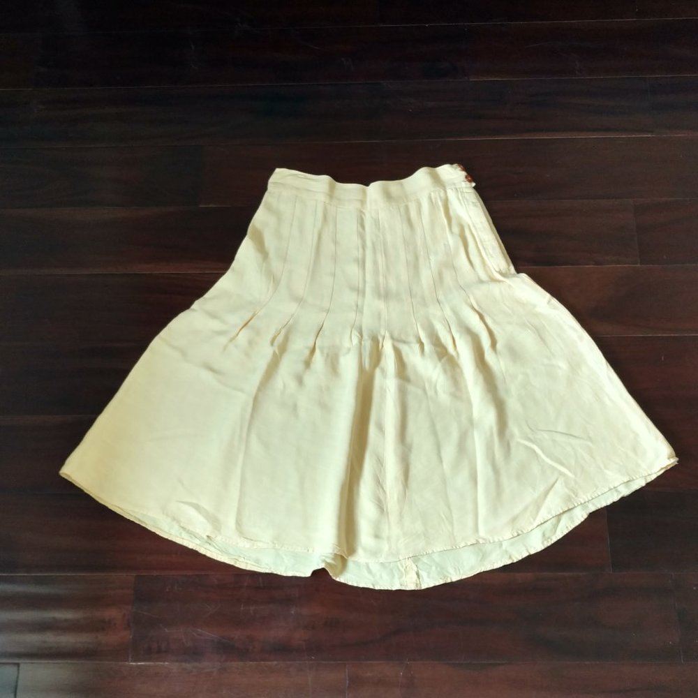 Vintage Yellow Skirt Buttercream Pleats Side Button Closure